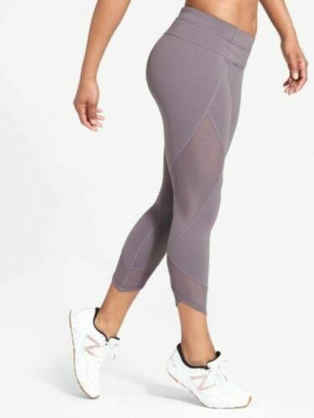 Athleta Aura Sonar Capri Leggings Mesh Mid Rise 830070 Size Small Gray Yoga Gym